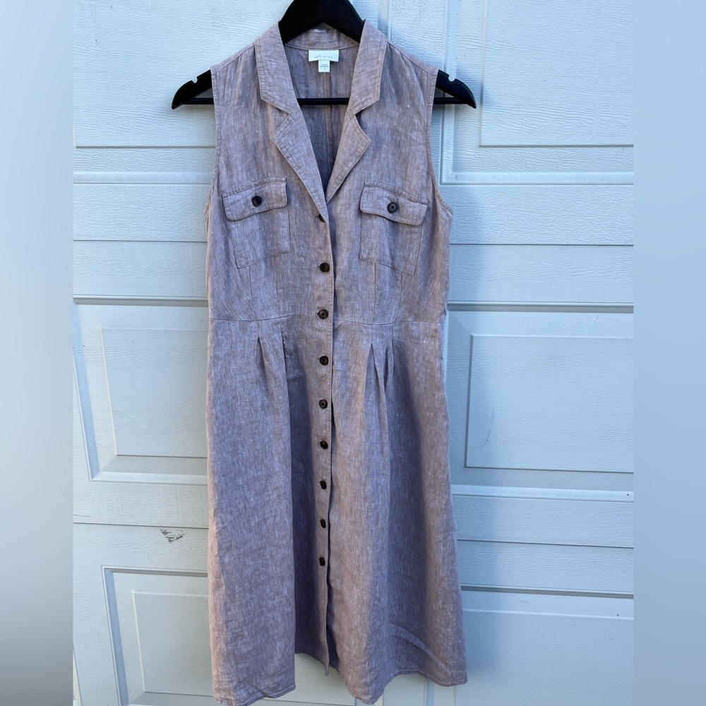 J. Jill Love Linen Button Down Midi Shirtdress Coastal Lagenlook Size Small